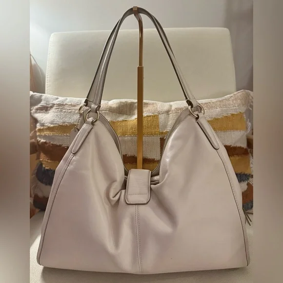 Coach Madison Carlyle Shoulder Bag Chalk Leather F37637 Hobo Tote Purse - Picture 2 of 15